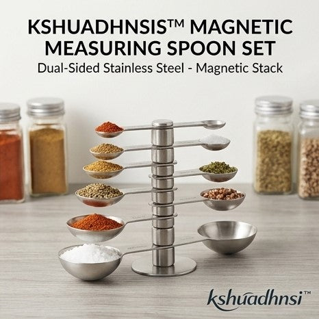 kshuadhnsi™ Magnetic Measuring Spoon Set – Stainless Steel Dual-Sided Kitchen Spoons
