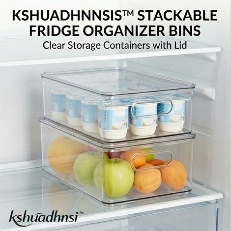 kshuadhnsi™ Stackable Fridge Organizer Bins – Clear Storage Containers with Lid