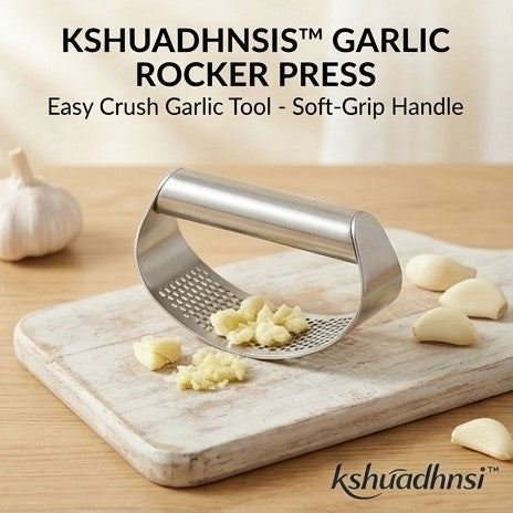 kshuadhnsi™ Stainless Steel Garlic Rocker Press – Easy Crush Tool